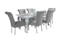Produktbild: Deine Möbel 24 Essgruppe LUISE Tischgruppe Glamour Tisch mit 4 / 6 Stühlen Esszimmer, (Graphit Anthrazit Dunkelgrau Grau Beige Schwarz, 7-tlg., Wohnzimmer, Esstisch aus Massivholz), in Weiß hochglanz Stühle in Samt Velour 140x80x180 170x90x210