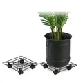 Produktbild: Relaxdays Pflanzenroller eckig, 2er Set, innen & außen, mit Bremse, Rolluntersetzer Blumentopf, Metall, 28x28cm, schwarz
