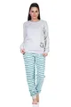 Produktbild: Damen Frottee Schlafanzug mit Bündchen - Hose gestreift, Oberteil mit Mond Applikation, Farbe:grau, Größe:52-54