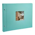 Produktbild: goldbuch 28507 Schraubalbum mit Fensterausschnitt, Bella Vista Trend, 39 x 31 cm, Fotoalbum mit 40 schwarze Seiten mit Pergamin-Trennblättern, Album erweiterbar, Fotobuch aus Leinen, Aqua