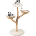Produktbild: COSTWAY 122cm Kratzbaum Holz, Katzenbaum mit Plüschsitzfläche, 2 Körben aus Rattan, Kratzpfosten aus Jute & Ball, Katzenmöbel Massivholz, Weiß... - Weiß/Naturbelassen