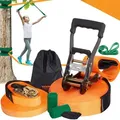 Produktbild: VEVOR Slackline Hindernisse Set 2 x 18,3 m Slacklines 2 x 1,5 m Baumschutz, 226,8 kg Tragkraft Ninja Hinderniskurs, Outdoor-Spielset-Ausrüstung, H...