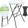 Produktbild: Stehtisch 72 cm mit Husse Klappbar Rund Bistrotisch Outdoor 110 cm Hoch Bartisch Garten Wetterfest Klapptisch Partytisch Hochzeit Kunststoff