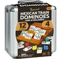 Produktbild: Mexikanisches Zug-Domino-Set mit 4 Haltern - Domino Doppel 12 mit Holznabe und Steinhaltern - Doppel 12 Domino-Set für den Familien-Spieleabend für Erwachsene und Kinder ab 8 Jahren (D12 + 4 Halter)