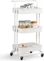 Produktbild: COSTWAY Servierwagen auf Rollen, Kuechenwagen Metall, Rollwagen 3 Regale, Allzweckwagen Beistellwagen Badwagen Kuechenrollwagen Haushaltswagen weiss