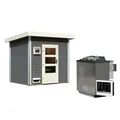 Produktbild: Karibu Saunahaus 'Norge' terragrau 9 kW Bio-Ofen, Steuerung Easy 231 x 196 x 238 cm