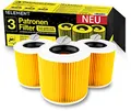 Produktbild: 3 Filter für Kärcher Staubsauger [WD3, WD2, WD1, MV3, MV2, A, K, KNT, NT, SE, VC] – ersetzt 6.414-552.0 – 3 Rundfilter + 3 Verschluss-Schrauben für Allergiker gegen Feinstaub & Gerüche