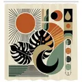 Produktbild: Abakuhaus Duschvorhang Moderner Digitaldruck mit 12 Haken auf Stoff Wasser Resistent Breite 175 cm, Höhe 200 cm, Monstera Boho Mid Century Sonnenblatt beige|schwarz 175 cm x 200 cm