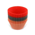 Produktbild: Dr. Oetker Silikonformen für Muffins & Cupcakes, 12er Set aus Platinsilikon, antihaft, spülmaschinengeeignet, Rot/Peach/Grau