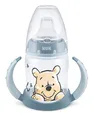 Produktbild: NUK First Choice+ Trinklernflasche | 6–18 Monate | 150 ml | Temperature Control Anzeige | Anti-Colic-Ventil | auslaufsichere Trinkschnabel | Ergonomische Griffe | BPA-frei | Disney Winnie Puuh blau