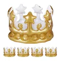 Produktbild: Relaxdays Aufblasbare Krone, 5er Set, Kostümzubehör Karneval, Accessoire für Prinzessin, König, Geburtstagskrone, Gold