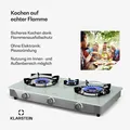 Produktbild: Barzona Campingkocher 3 Brenner Glasplatte Edelstahl mobil einsetzbar Weiß 3 Brenner