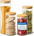 Produktbild: Praknu Vorratsgläser mit Deckel 4er Set - Luftdicht mit 4 Extra Dichtungen - Borosilikatglas - Spülmaschinenfest - Vorratsdosen Glas mit Bambusdeckel