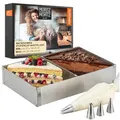Produktbild: Moritz & Moritz Backrahmen Rechteckig Verstellbar - 5cm hoher Edelstahl Backrahmen eckig - Von 27x18 bis 52x34cm stufenlos verstellbare Kuchenform rechteckig - Mit 10 Spritzbeuteln & 3 Tüllen