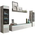 Produktbild: P & B Wohnwand Vera, Grau, Weiß Hochglanz, Kunststoff, 4-teilig, Betonoptik, 6 Fächer, 240x130x33 cm, Fsc, Made in EU, stehend, hängend, Beleuchtung, in verschiedenen Holzdekoren erhältlich, Wohnzimmer, Wohnwände, Wohnwand-Sets