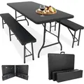 Produktbild: Devillo® Bierzeltgarnitur klappbar 3-teilig anthrazit – Tisch 180x74 cm + 2 Bänke – wetterfest – pflegeleicht – rutschfest – mit Griff ... - Grau
