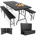 Produktbild: Devillo® Bierzeltgarnitur klappbar 3‑teilig – Tisch 180x74x72 cm + 2 Bänke 180x25x43 cm – Campingtisch, wetterfest & pflegeleicht, Anti‑Rutsch – mit Tragegriffen – für Camping, Garten – Anthrazit