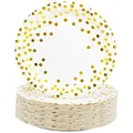 Produktbild: CEILIWEN Weiß und Gold Teller, Weiß Gold Pappteller, 7'' Polka Dot Pappteller, Papier Partyteller, Gold Partyteller, Packung mit 50