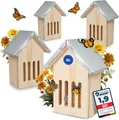 Produktbild: Oramics Insektenhotel Schmetterlingshaus Kiefernholz wetterfest Blechdach Holz Nistkasten, (robuster massiver Schmetterling-Kasten zum Züchten oder zur Aufzucht, 4-St., wetterfestes langlebiges Schmetterling-Holzhaus mit Spitzdach), robustes Nisthaus aus Massivholz mit Blechdach für das ganze Jahr