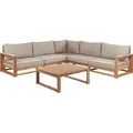 Produktbild: BELIANI Lounge Set Hellbraun es Akazienholz Auflagen Taupe 5-Sitzer Ecksofa mit Couchtisch Retro Landhaus Stil Terrasse Outdoor - Braun/Grau/Beige
