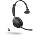 Produktbild: Jabra Evolve2 65 Headset, Mono, kabellos, schwarz Bluetooth, inkl. Link 380 USB-A, inkl. Ladestation, Optimiert Microsoft Teams