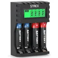 Produktbild: Strex Akku Ladegerät - AA/AAA Batterien - USB Wiederaufladbar - LCD Display - Universal Ladegerät für Wiederaufladbare Batterien