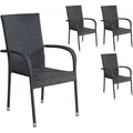 Produktbild: LC Garden »Lübeck« 4er Set Gartenstühle Polyrattan Schwarz Stapelstühle Gartensessel stapelbar