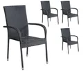Produktbild: LC Garden »Lübeck« 4er Set Stapelstühle schwarz Bistrostuhl Gartenstuhl Armlehnstuhl Stapelstuhl Balkonstuhl stapelbar & platzsparend