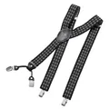 Produktbild: DonDon Hosenträger Herren extra stark Rauten schwarz grau weiß 3,5 cm Hosenträger Herren breit in Y-Form lang - Starke Clips passend für Anzug Jeans Chinos Vintage Rockabilly Suspenders