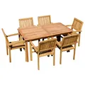 Produktbild: ASS Teak Set Gartengarnitur Gartenset Sitzgruppe Gartentisch 150x80 cm mit 6 Stapelsessel Miami aus Teakholz Gartenmöbelset Esstischgruppe Sessel stapelbar