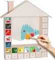 Produktbild: BRUBAKER Wiederverwendbarer Adventskalender zum Befüllen mit 24 Schubladen - DIY Weihnachtskalender zum Bemalen, Basteln und Selbstgestalten - Weihnachtshaus Blanko - 40,3 cm Höhe
