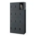 Produktbild: Jan Nowak Wertfachschrank 3B4A Fächerschrank Schließfachschrank mit 12 Fächern Metallspind Umkleideschrank Stahlblech Pulverbeschichtung Farbwahl 185 cm x 90 cm x 40 cm (H x B x T) (Anthrazit)