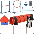 Produktbild: VEVOR Hunde-Agility-Trainingsausrüstung, 5-teiliges Upgrade-Set mit verstellbaren hohen Hürden, 6 Slalomstangen, verlängertem Tunnel, Sprungring,