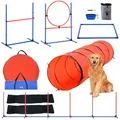 Produktbild: VEVOR Agility Set Hunde, 5-teiliges Upgrade-Set mit verstellbaren hohen Hürden, 6 Slalomstangen, verlängertem Tunnel, Sprungring, Pausenbox, Pfeife, faltbarem Napf, Hindernisparcours-Set mit Tasche