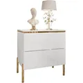 Produktbild: Lookway Nachttisch, Weiß Hochglanz, Holzwerkstoff, Uni, 2 Schubladen, Rechteckig, 50x54x37 cm, Schlafzimmer, Nachttische