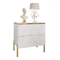 Produktbild: Lookway Nachttisch Aurora II Weiß Hochglanz mit LED Beleuchtung Hängend oder auf Goldenen Beinen Gold Dekorative Leiste Modernes Schlafzimmermöbel (mit gerade goldene Chrom-Beine)