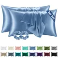 Produktbild: Satin Kissenbezug 40 x 80 Blau - Kopfkissenbezug 2er Set Weich wie Seidenkiss...