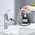 Produktbild: ONECE Waschtischarmatur ausziehbar mit Brause, Wasserhahn Bad Armatur mit 2 Strahlarten, Badarmatur Waschbecken Einhebelmischer für Badezimmer, Chrom