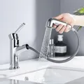 Produktbild: Waschtischarmatur ausziehbar mit Brause, Wasserhahn Bad Armatur mit 2 Strahla...