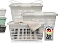 Produktbild: Hausfelder Wäschekorb Wäschewanne 58x37x25cm (Weiß, 3 Körbe, 35 l) (Set, 3 St., 3 x Wäschekörbe), mit klappbaren Henkeln, mit Griffen, 35 Liter