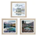 Produktbild: Bilder-Set 3-teilig Wandbild Bild Wanddeko Braun Blau Bergsee Spruch 23 x 23 cm