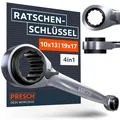 Produktbild: PRESCH Doppel Ratschenschlüssel 10 13 17 19 mm - Umschaltbare Ratschenfunktion - Präzisionsgefertigt mit 90 Zähnen & 4° Rückholwinkel - 4 Größen in einem Schlüssel - 4 in 1 Ringratschenschlüssel