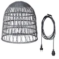 Produktbild: Lampenschirm BELL in Rattan Optik outdoor wetterfest für Garten Terrasse Balkon für E27 Fassungen schwarz H: 50cm Hängelampenschirm für Innen Außen in Korbgeflecht Stil (D: 48cm/grau-5m Kabel)