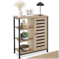 Produktbild: tectake® Sideboard mit 3 Fächern und Schrankfach, 71 x 32 x 82 cm, Industrie-Design, Holz Kommode für Wohnzimmer Flur Küche Bad, Metallgestell (Tür rechts, Industrial Holz hell, Eiche Sonoma)