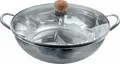 Produktbild: [ Ø 34cm Edelstahl HOT POT mit 2 Kammern + Glasdeckel ] Feuertopf / Shabu Shabu