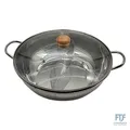 Produktbild: JADE TEMPLE 17105 Edelstahl Hot Pot Wok mit Glasdeckel, D: 34 cm, silber
