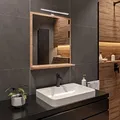 Produktbild: HAJDUK FURNITURE Badspiegel mit Beleuchtung und Ablage Sonoma 70x60 cm Spiegel Badezimmer-Wand-Rasierspiegel mit Stauraum Badezimmerspiegel mit LED Lampe Wandspiegel Hängespiegel Badmöbel