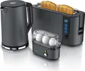 Produktbild: Arendo Frühstücks-Set Toaster 2 Scheiben, Langschlitztoaster 1000W, Wasserkocher mit Temperatureinstellung 1,5l, Eierkocher 3 Eier, Cool Grey
