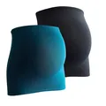 Produktbild: mama band Schwangerschaft Bauchband für die Babykugel im Doppelpack – Rückenwärmer und Shirtverlängerung für Schwangere – Elastische Umstandsmode Schwarz/Petrol 32-38