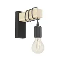 Produktbild: EGLO Wandlampe innen Townshend, Vintage Wandleuchte mit Holzbalken, Retro Wand Lampe aus Holz und Metall in Schwarz, E27, FSC zertifiziert